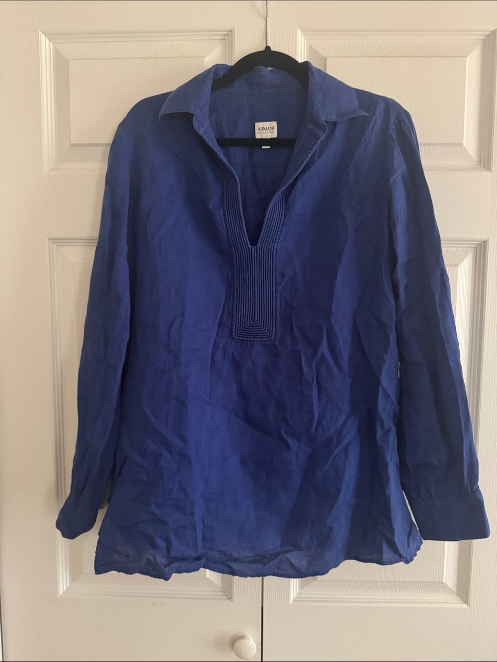Armani Collezioni Royal Blue Women's V-Neck Tunic Blouse